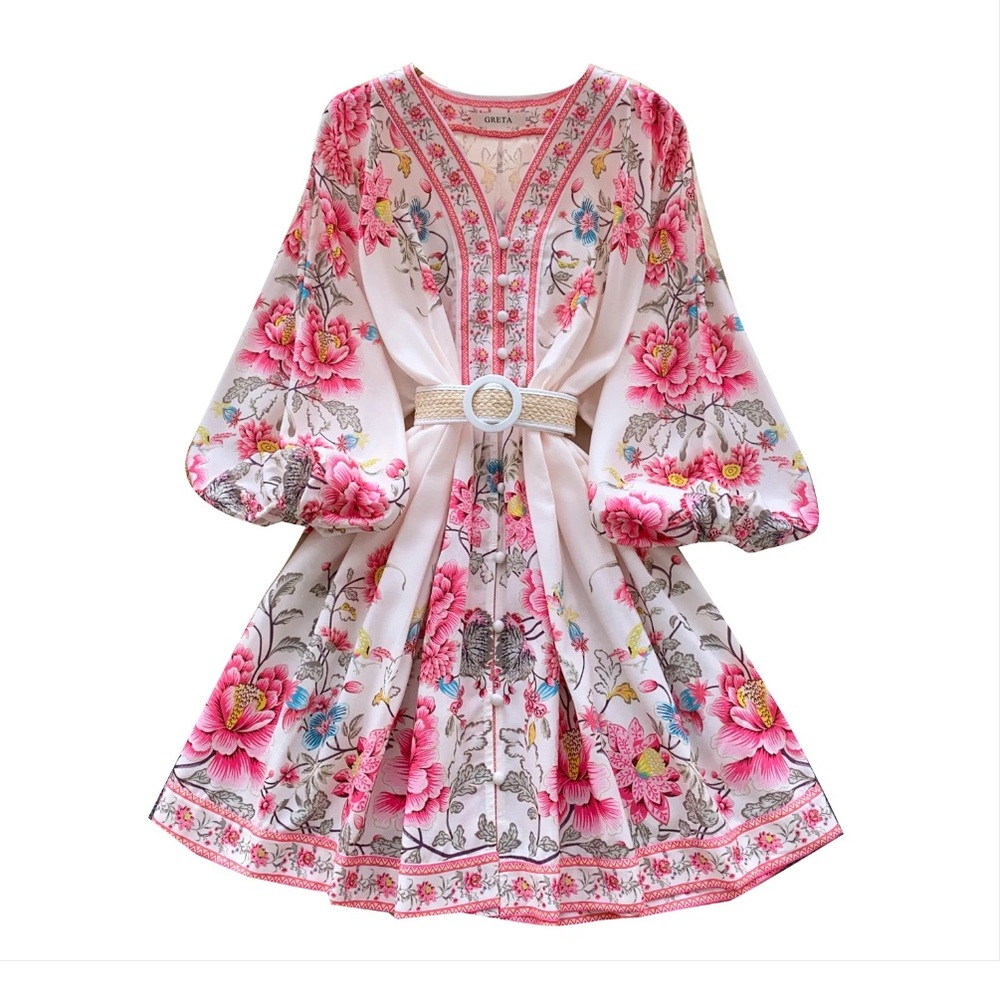 Amina Glam Floral Embroidered Blouse dress - Pink and Blue. NWT